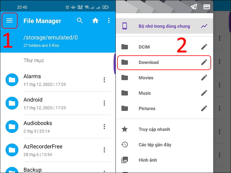 Xóa tập tin trong mục Download